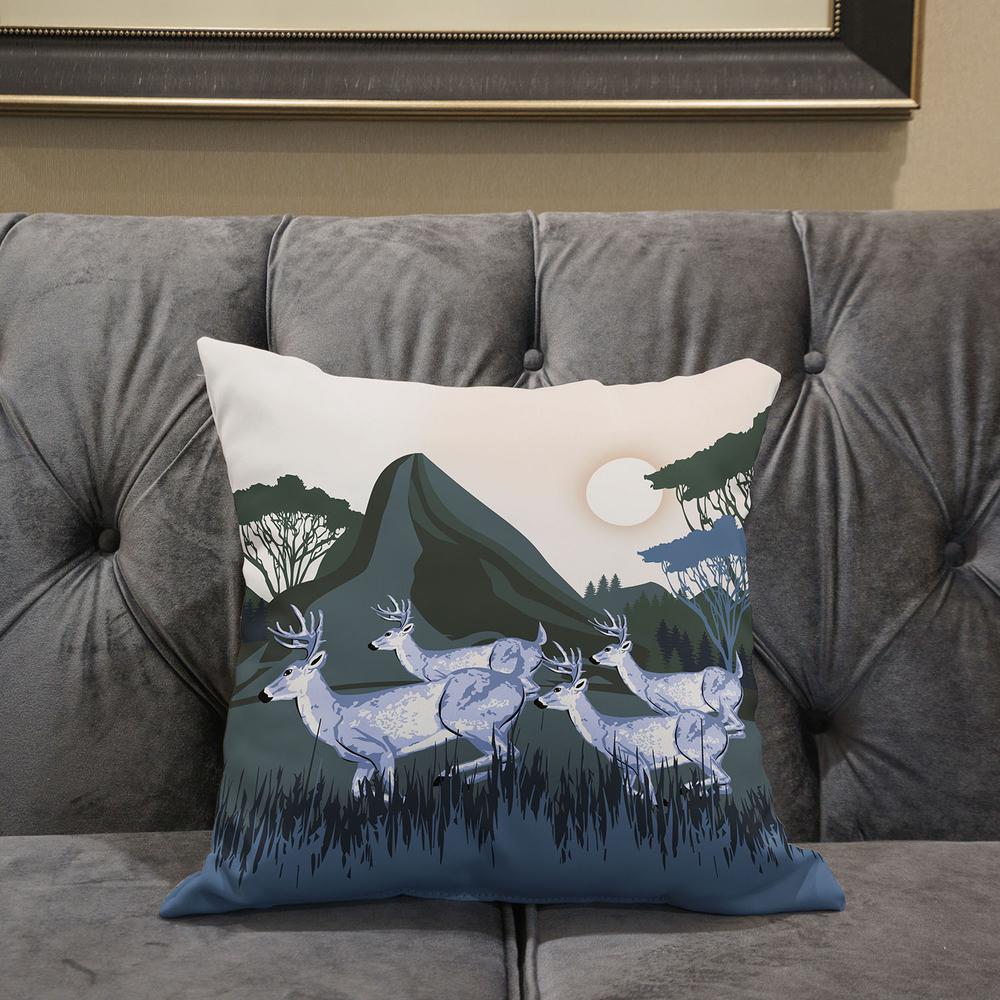 16x16 Blue Deer Blown Seam Broadcloth Animal Print Throw Pillow. Picture 5