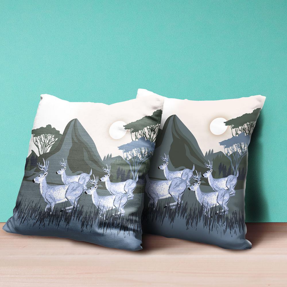 20x20 Blue Deer Blown Seam Broadcloth Animal Print Throw Pillow. Picture 3