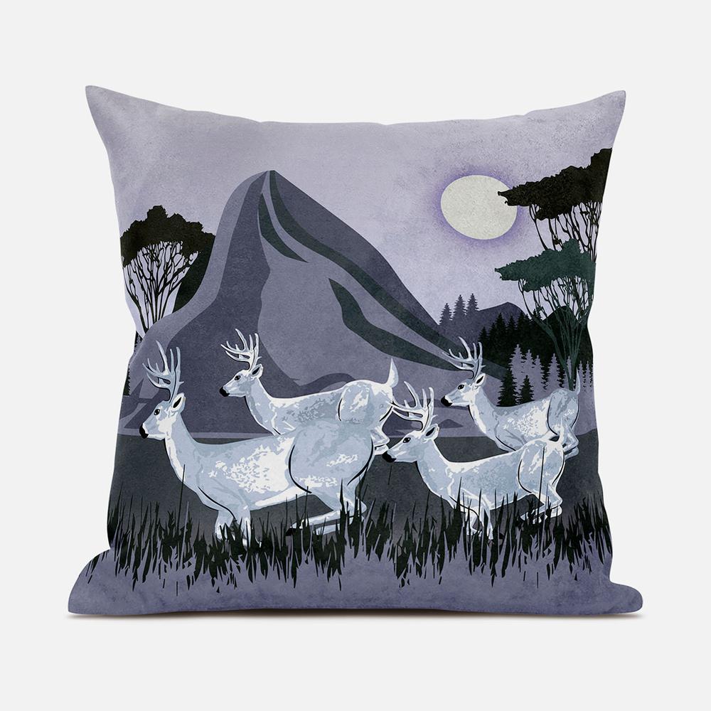 16x16 White Muted Purple Deer Blown Seam Broadcloth Animal Print Throw Pillow. Picture 1