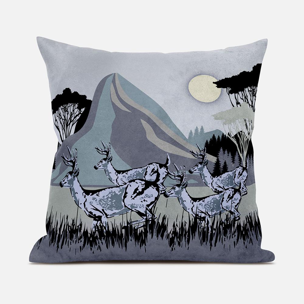 18x18 Black Gray Deer Blown Seam Broadcloth Animal Print Throw Pillow. Picture 1