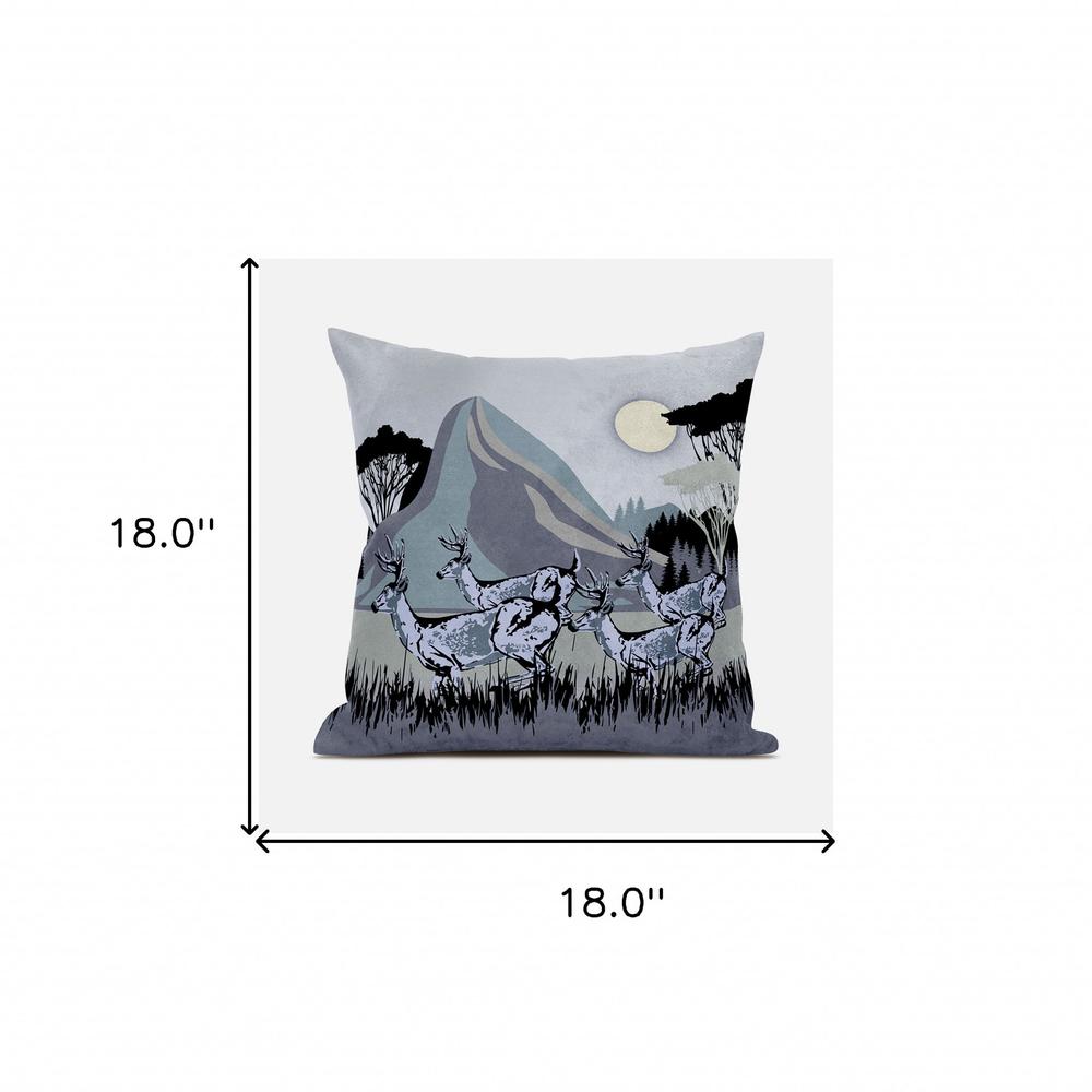 18x18 Black Gray Deer Blown Seam Broadcloth Animal Print Throw Pillow. Picture 8