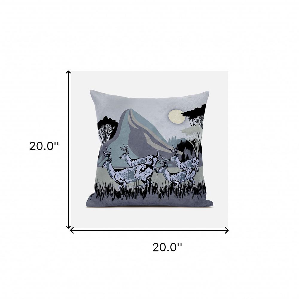 20x20 Black Gray Deer Blown Seam Broadcloth Animal Print Throw Pillow. Picture 8