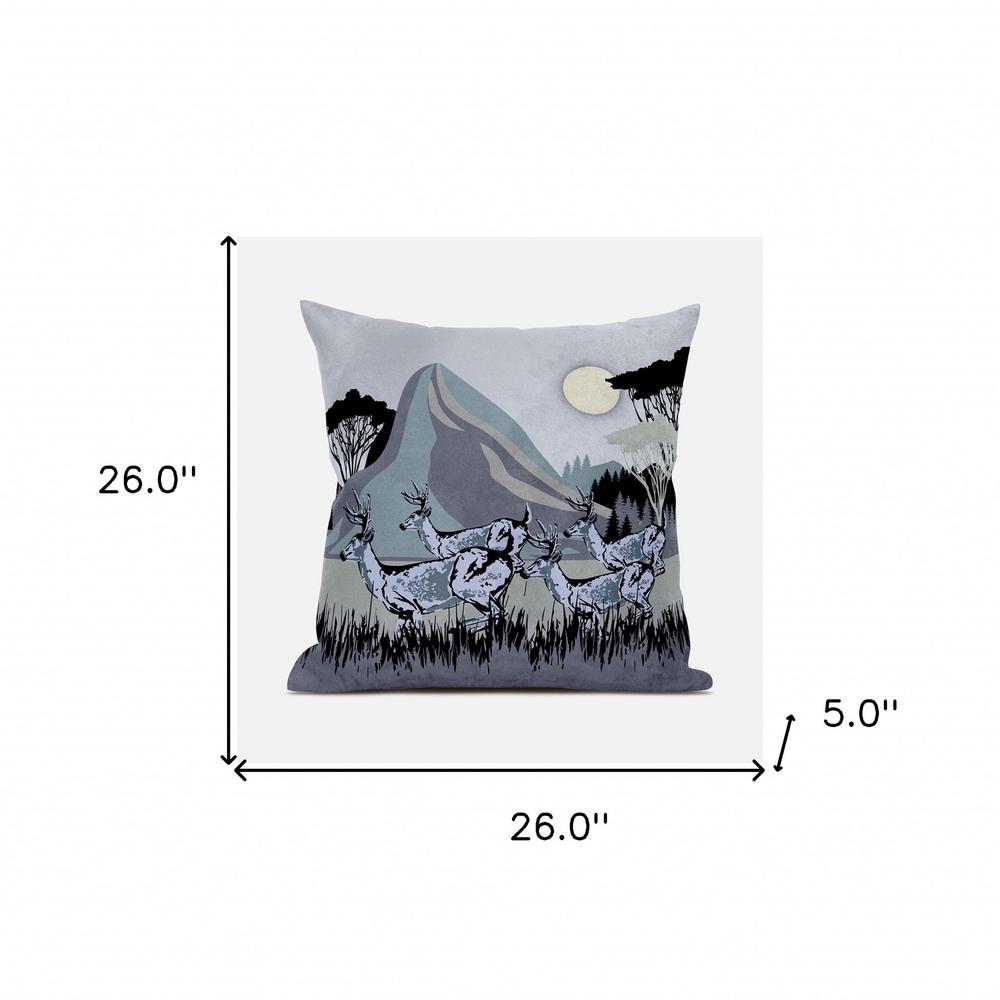 26x26 Black Gray Deer Blown Seam Broadcloth Animal Print Throw Pillow. Picture 8
