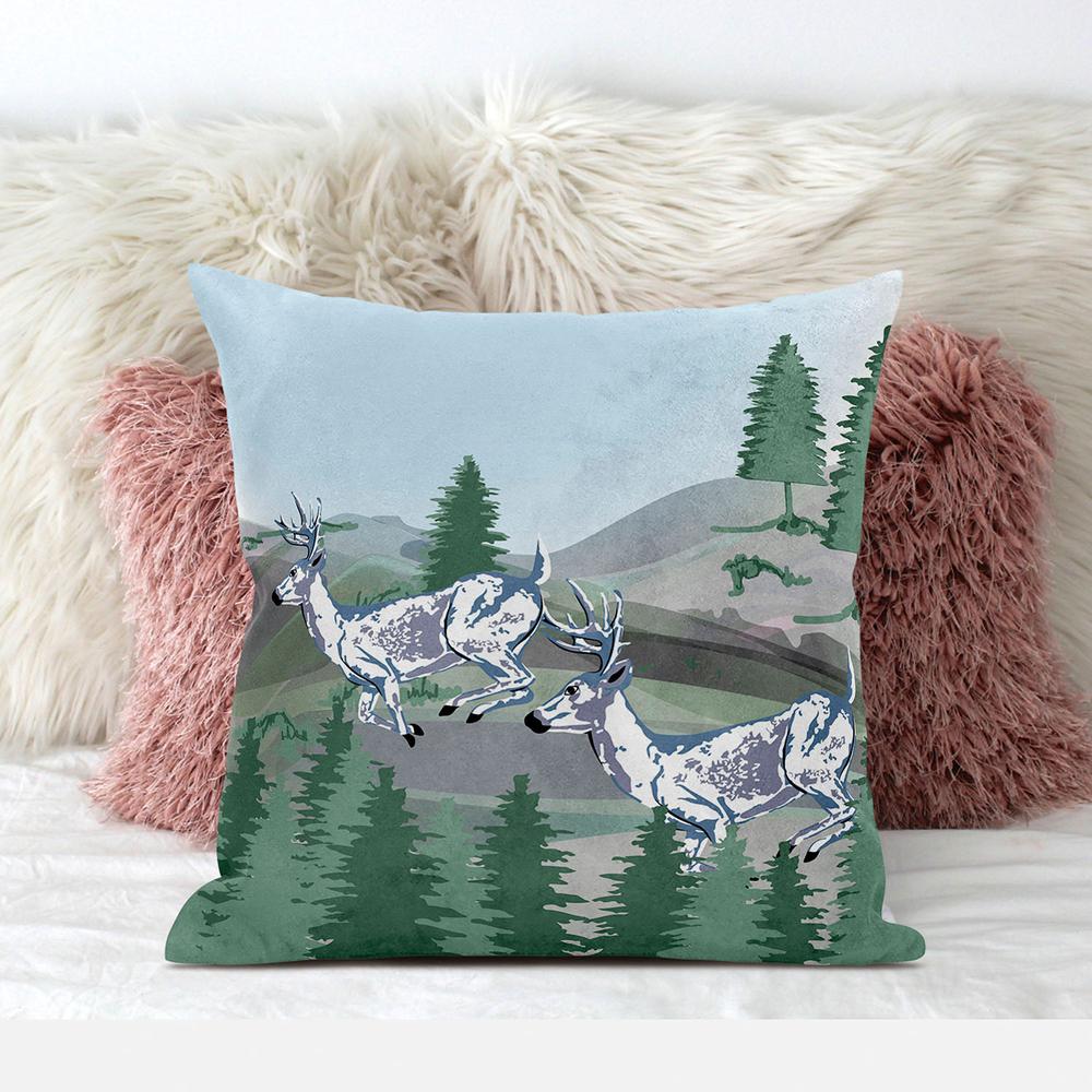 18x18 Green Blue Deer Blown Seam Broadcloth Animal Print Throw Pillow. Picture 3