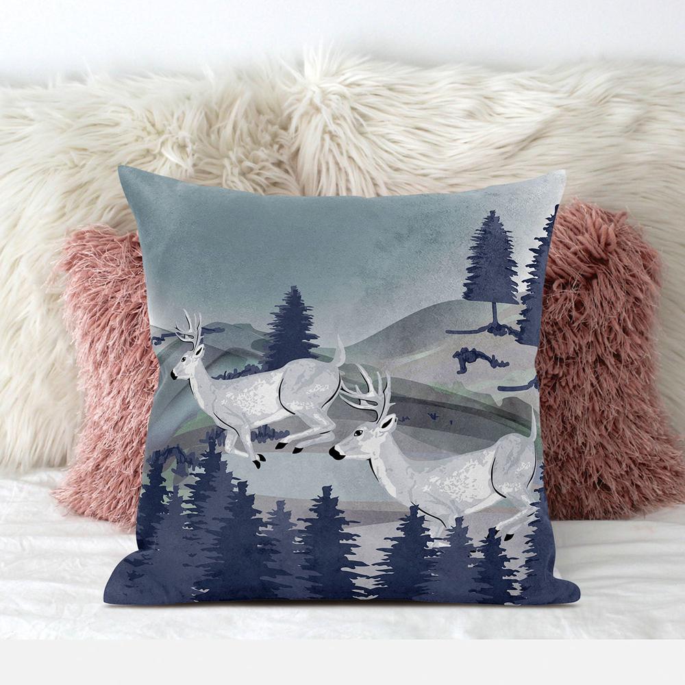 16x16 Gray Blue Deer Blown Seam Broadcloth Animal Print Throw Pillow. Picture 3