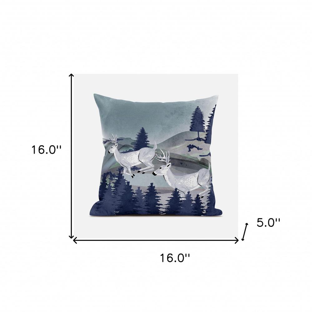 16x16 Gray Blue Deer Blown Seam Broadcloth Animal Print Throw Pillow. Picture 8
