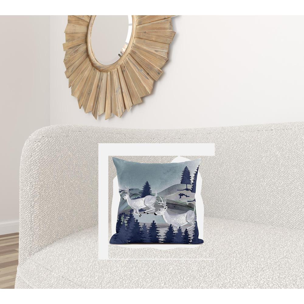 20x20 Gray Blue Deer Blown Seam Broadcloth Animal Print Throw Pillow. Picture 2