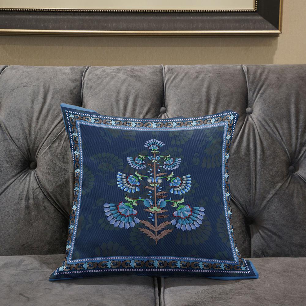 16x16 Blue Brown Blown Seam Broadcloth Floral Throw Pillow. Picture 5