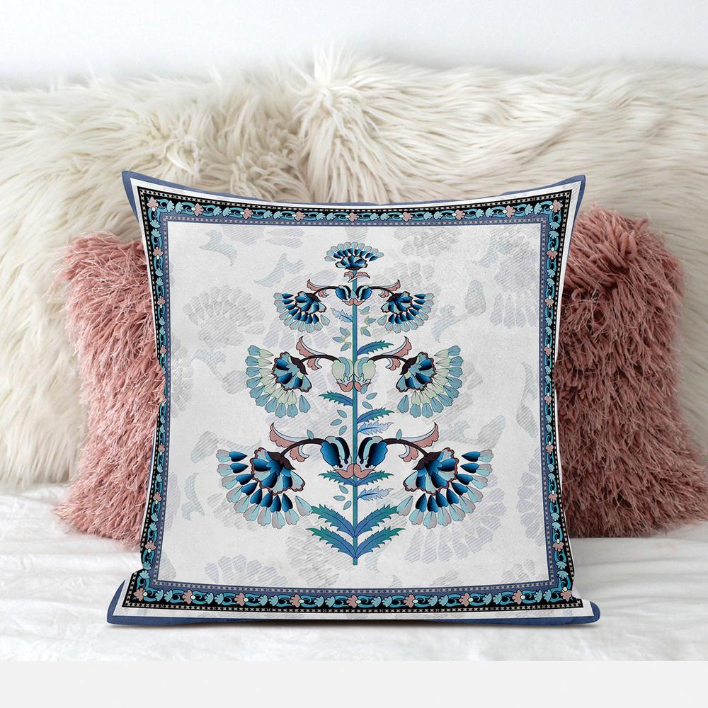 16x16 Off White Blue Black Blown Seam Broadcloth Floral Throw Pillow. Picture 3