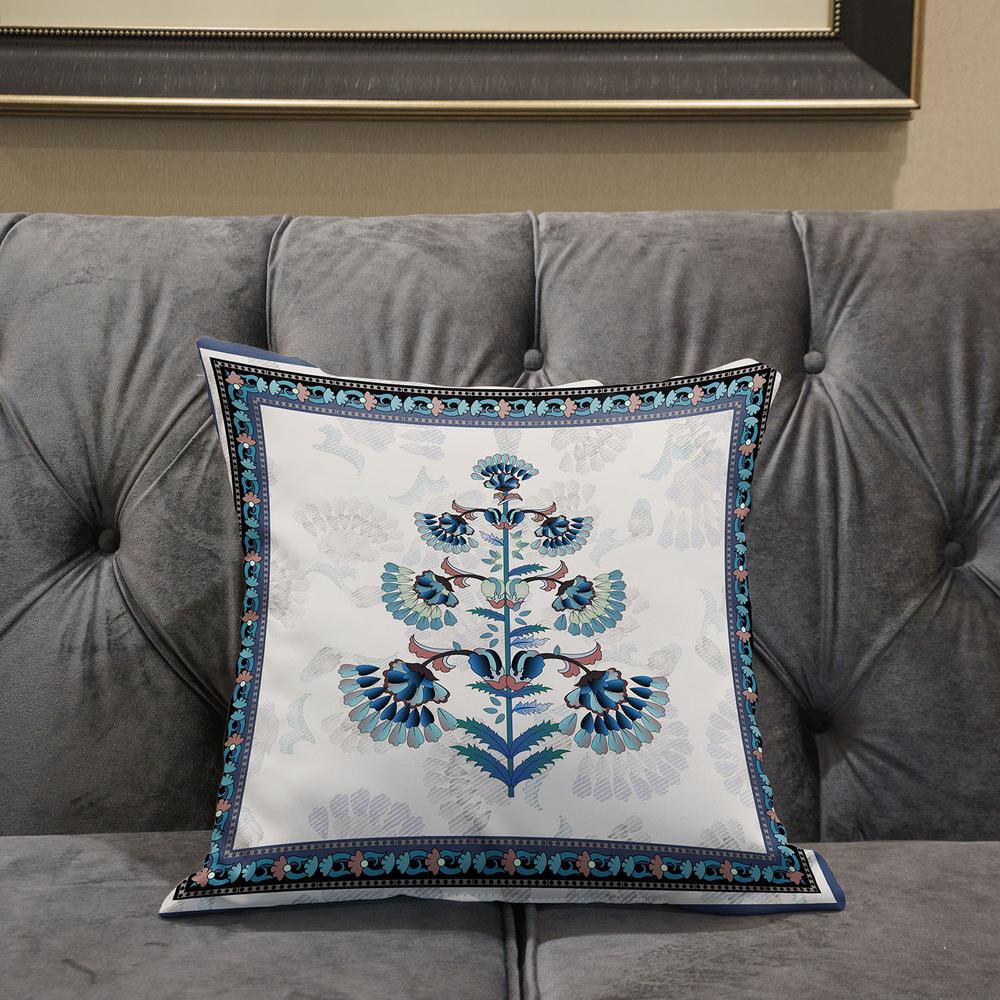 16x16 Off White Blue Black Blown Seam Broadcloth Floral Throw Pillow. Picture 5