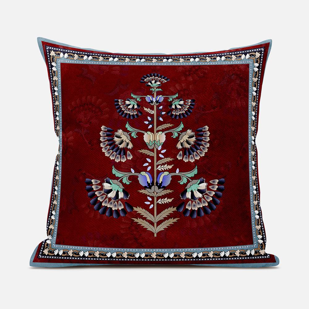 16x16 Red Blown Seam Broadcloth Floral Throw Pillow. Picture 1