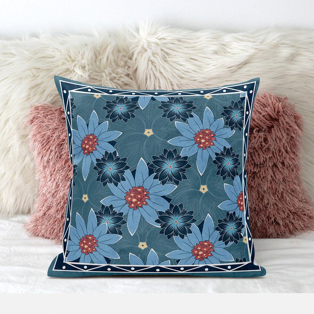 16x16 Blue Red Blown Seam Broadcloth Floral Throw Pillow. Picture 5