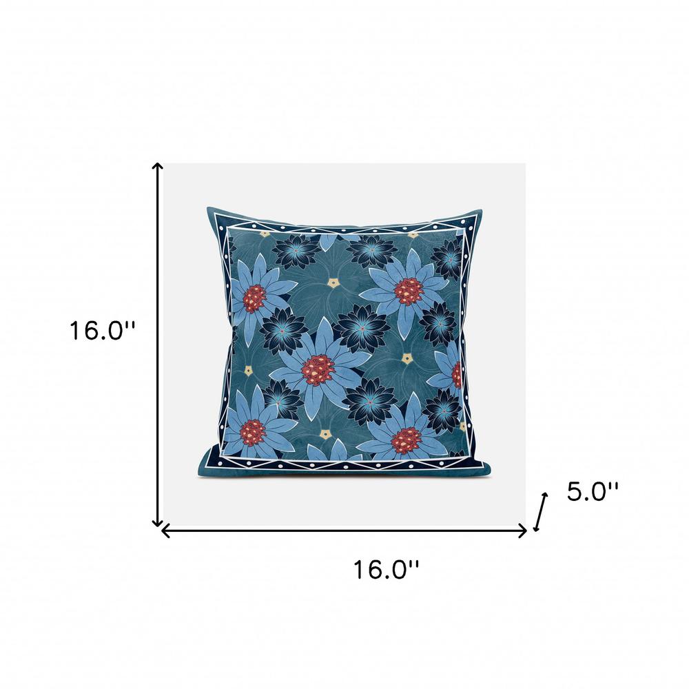 16x16 Blue Red Blown Seam Broadcloth Floral Throw Pillow. Picture 8
