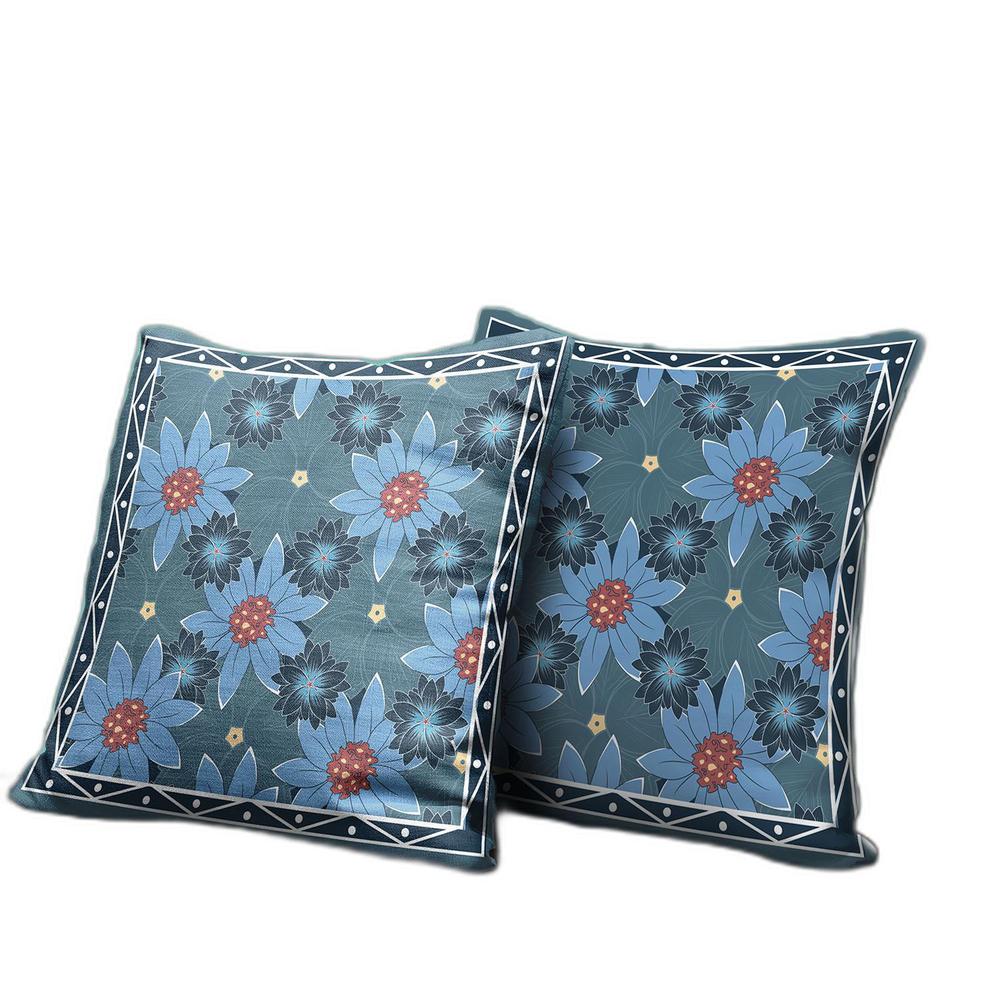 26x26 Blue Red Blown Seam Broadcloth Floral Throw Pillow. Picture 1