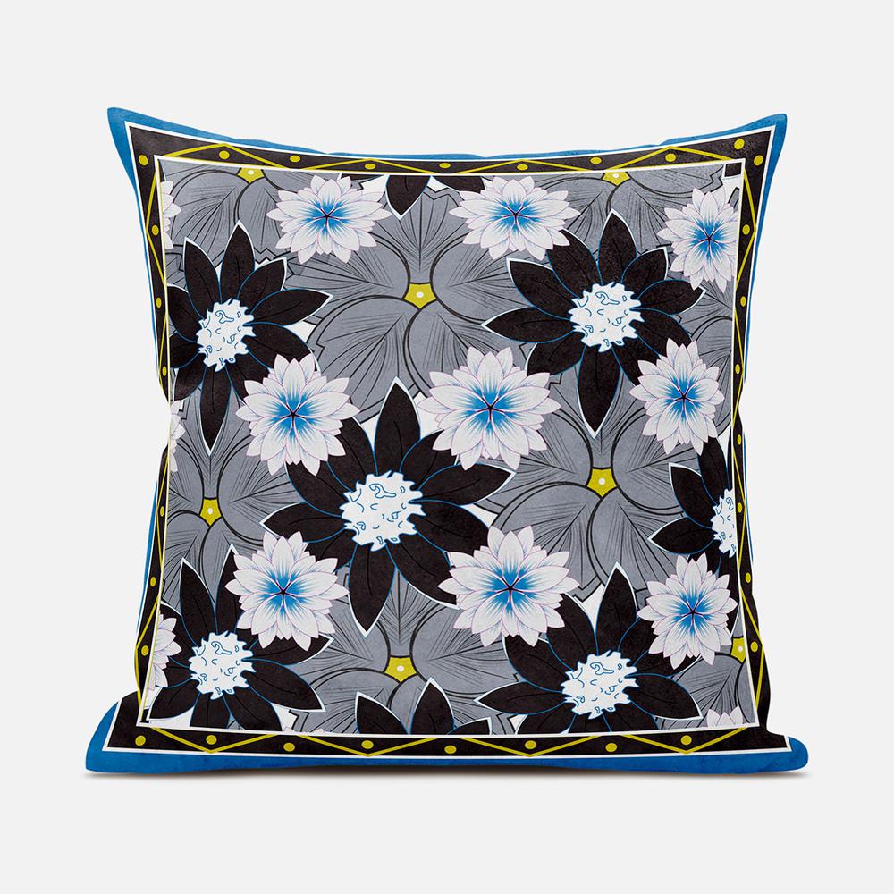 16x16 Gray Brown Blue Blown Seam Broadcloth Floral Throw Pillow. Picture 1