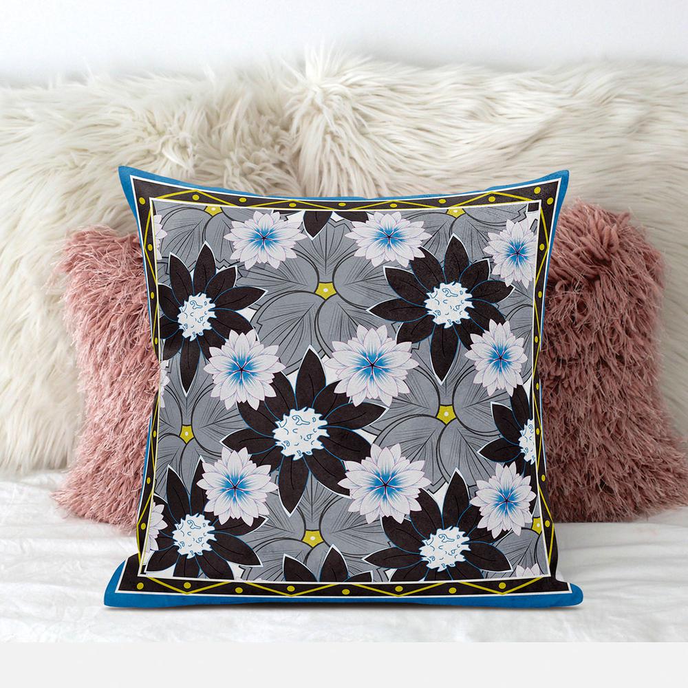 16x16 Gray Brown Blue Blown Seam Broadcloth Floral Throw Pillow. Picture 3