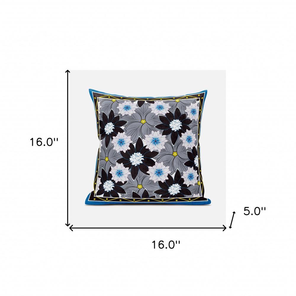 16x16 Gray Brown Blue Blown Seam Broadcloth Floral Throw Pillow. Picture 8
