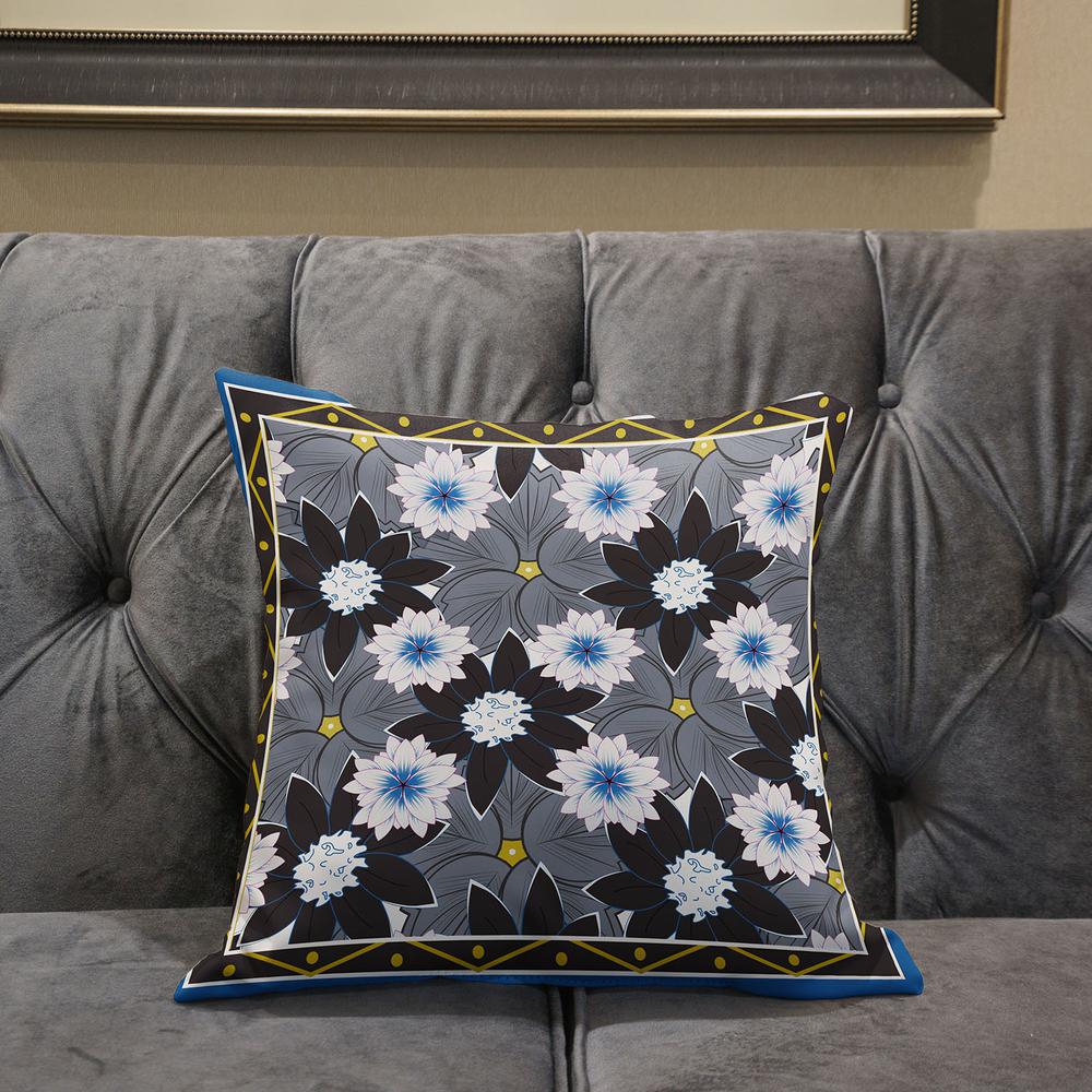 20x20 Gray Brown Blue Blown Seam Broadcloth Floral Throw Pillow. Picture 5