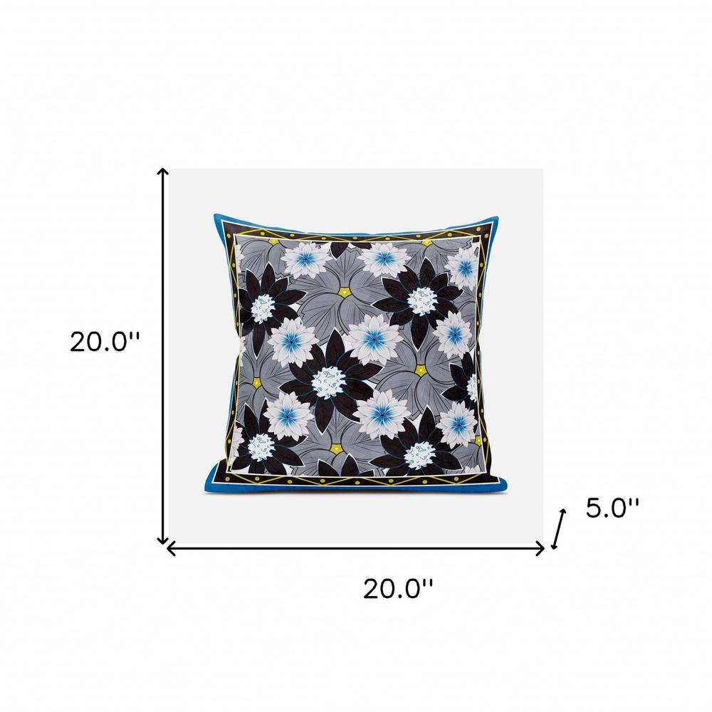 20x20 Gray Brown Blue Blown Seam Broadcloth Floral Throw Pillow. Picture 8