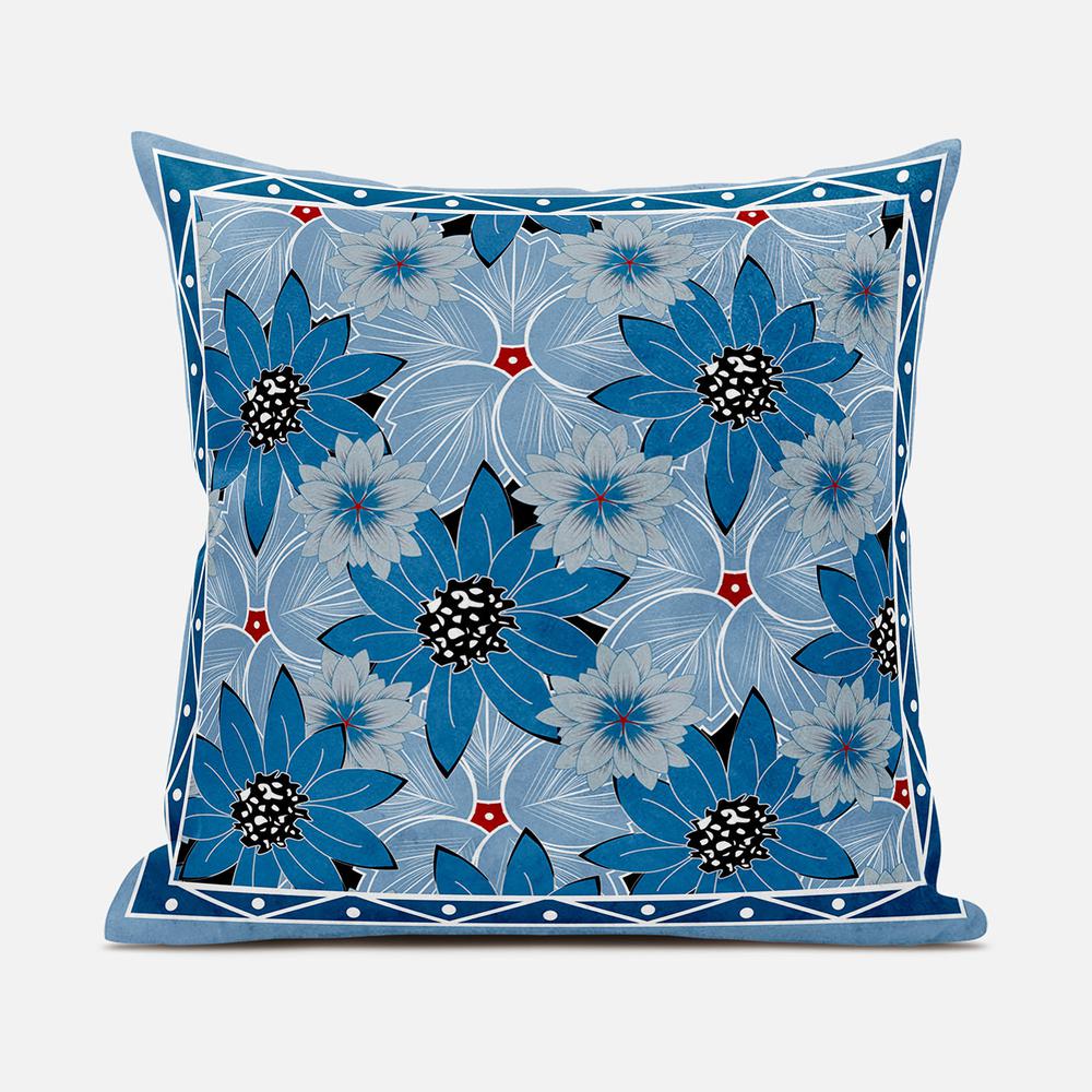 16x16 Gray Blue Blown Seam Broadcloth Floral Throw Pillow. Picture 1