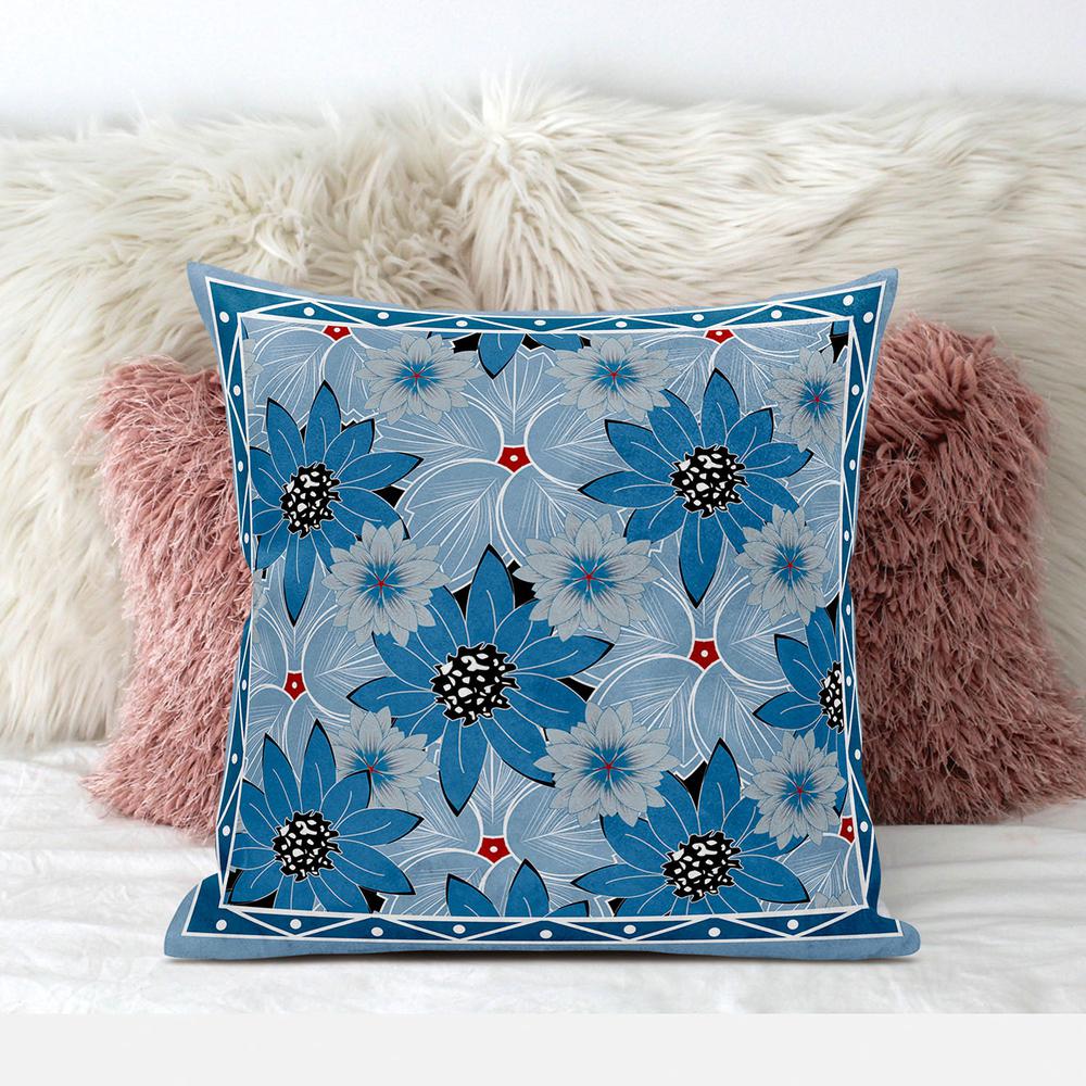 16x16 Gray Blue Blown Seam Broadcloth Floral Throw Pillow. Picture 3