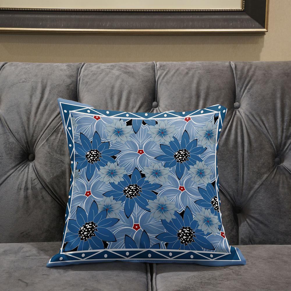 16x16 Gray Blue Blown Seam Broadcloth Floral Throw Pillow. Picture 5