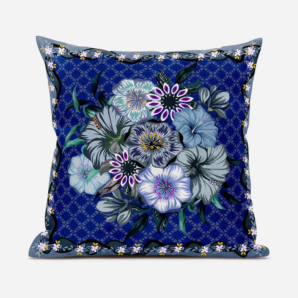 18x18 Blue Gray Blown Seam Broadcloth Floral Throw Pillow. Picture 1