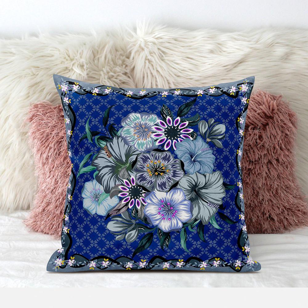 18x18 Blue Gray Blown Seam Broadcloth Floral Throw Pillow. Picture 3