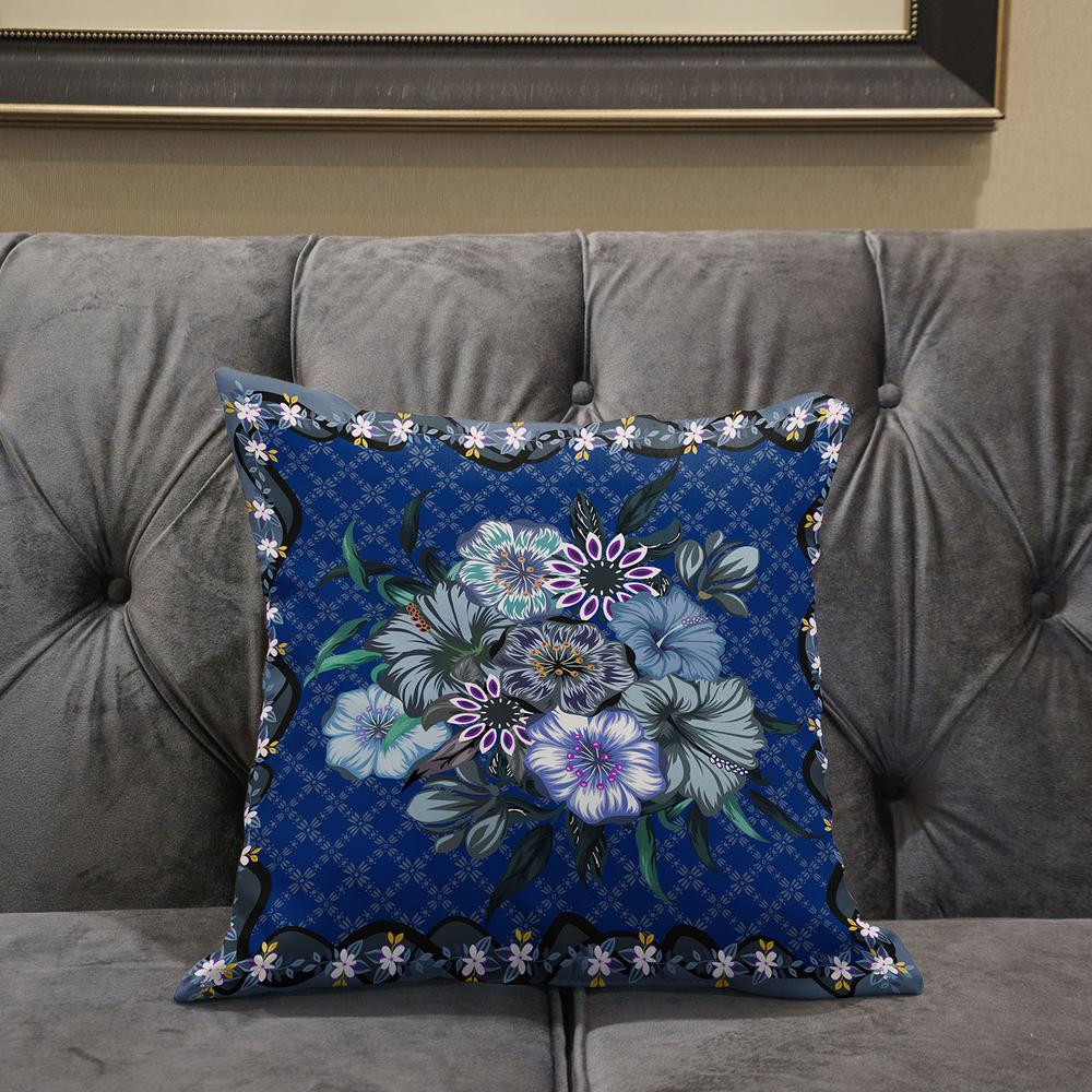 18x18 Blue Gray Blown Seam Broadcloth Floral Throw Pillow. Picture 5