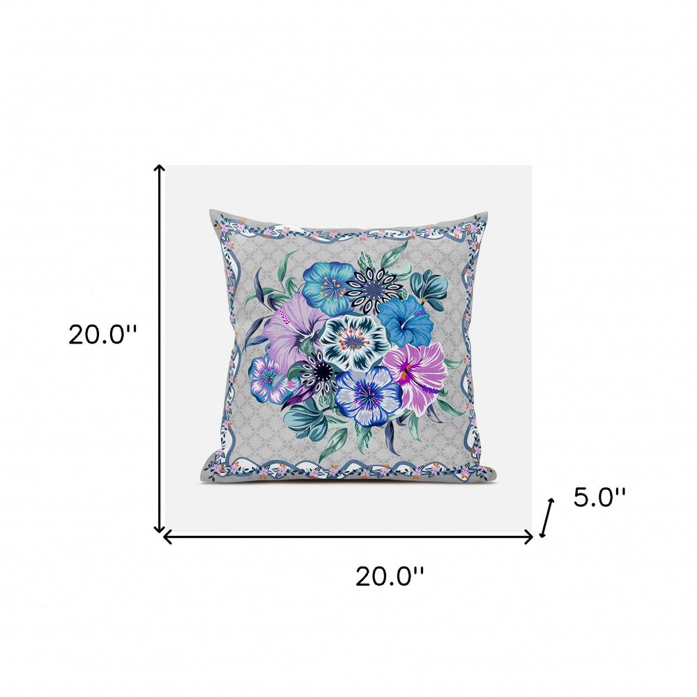 20x20 Beige Blue Gray Blown Seam Broadcloth Floral Throw Pillow. Picture 8