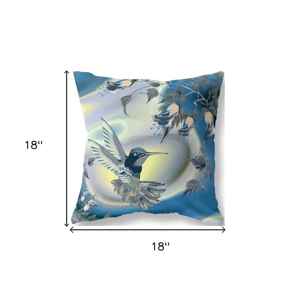 18" X 18" Blue and Yellow Bird Blown Seam Floral Indoor Outdoor Throw Pillow. Picture 5