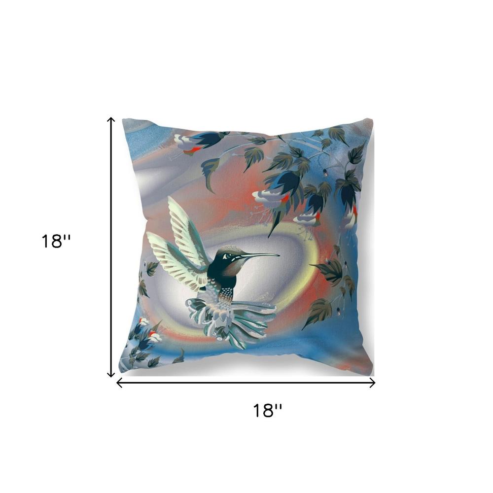 18" X 18" Blue and Gray Bird Blown Seam Floral Indoor Outdoor Throw Pillow. Picture 5