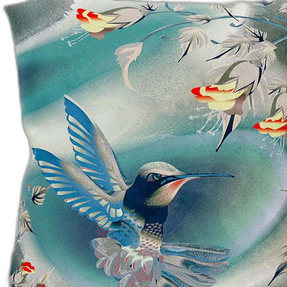 28" x 28" Turquoise Bird Blown Seam Floral Indoor Outdoor Throw Pillow. Picture 5