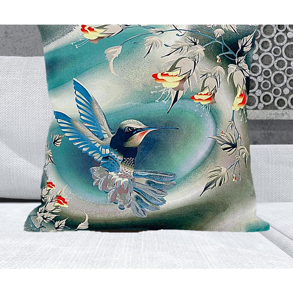 28" x 28" Turquoise Bird Blown Seam Floral Indoor Outdoor Throw Pillow. Picture 4