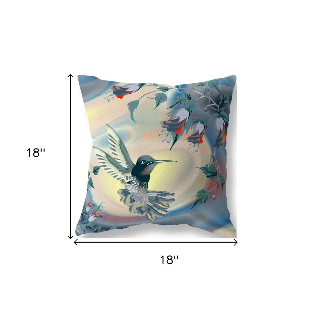 18" X 18" Blue and Yellow Bird Blown Seam Floral Indoor Outdoor Throw Pillow. Picture 6