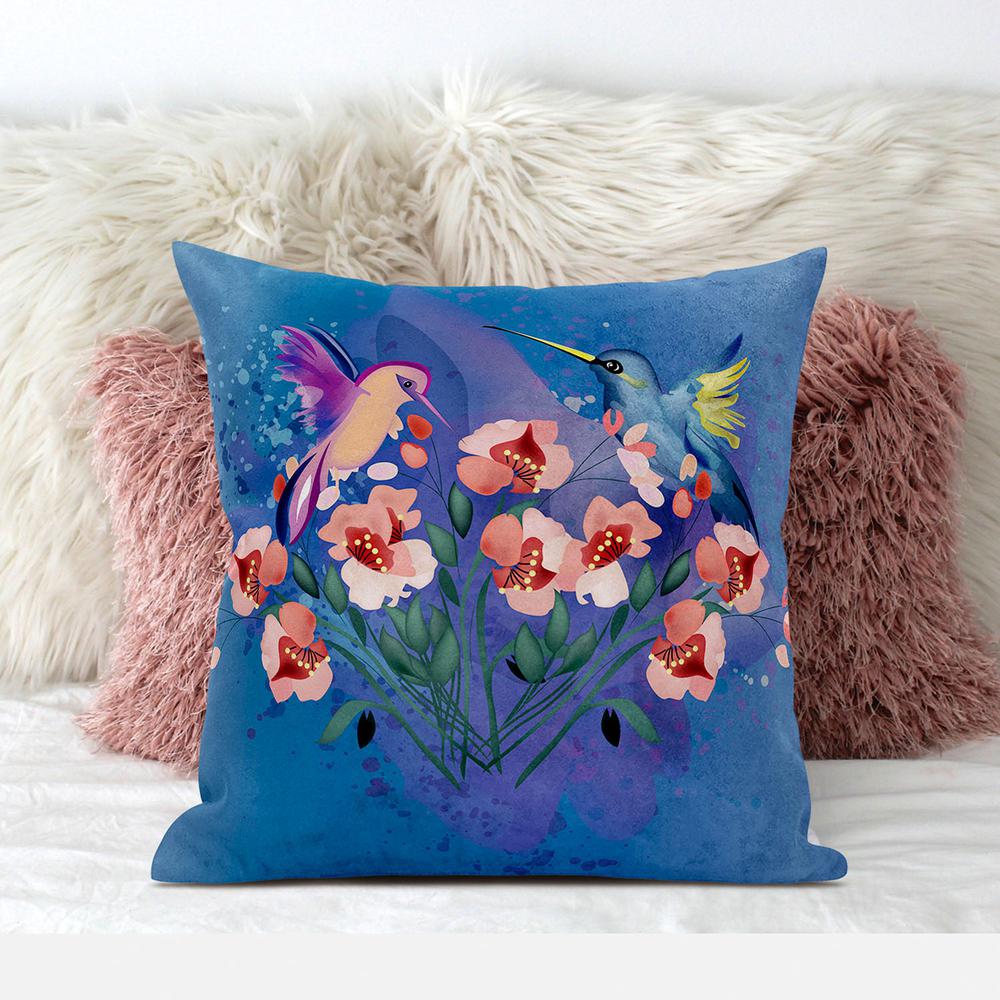 18x18 Blue Pink Gray Bird Blown Seam Broadcloth Animal Print Throw Pillow. Picture 3