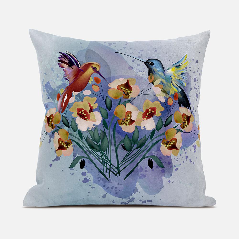 MutedMint Yellow Blue Bird Blown Seam Broadcloth Animal Print Throw Pillow. Picture 1