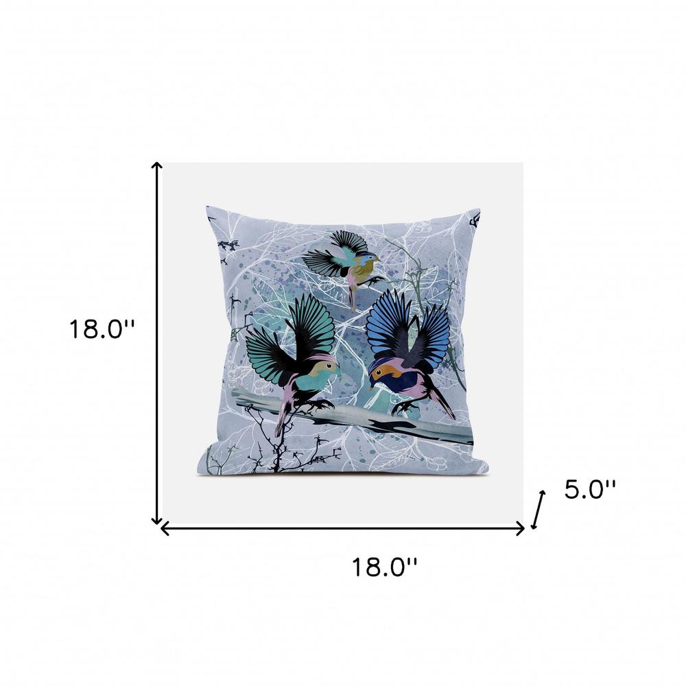 18x18 Blue Pink Gray Bird Blown Seam Broadcloth Animal Print Throw Pillow. Picture 8