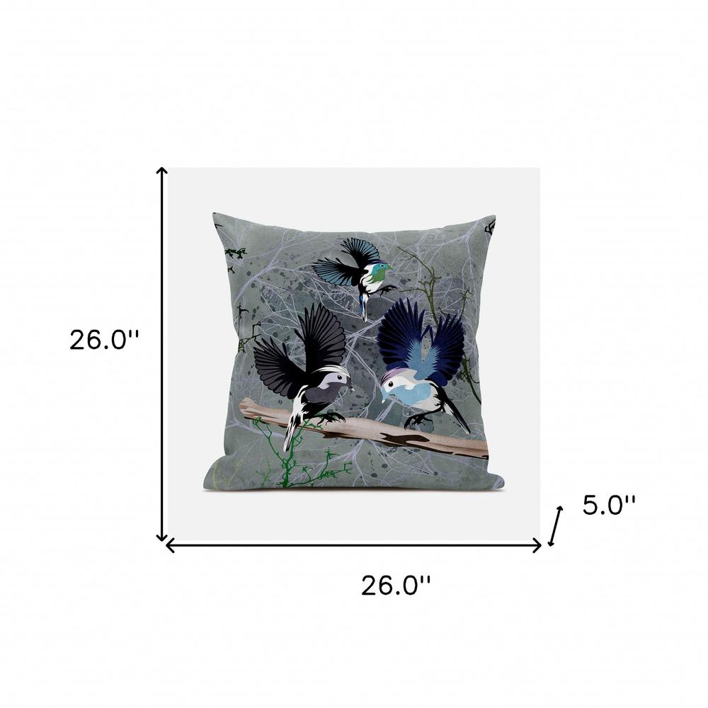 26x26 Off White Green Bird Blown Seam Broadcloth Animal Print Throw Pillow. Picture 8