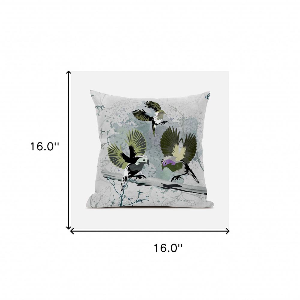 16x16 OliveGreen Offwhite Bird Blown Seam Broadcloth Animal Print Throw Pillow. Picture 8
