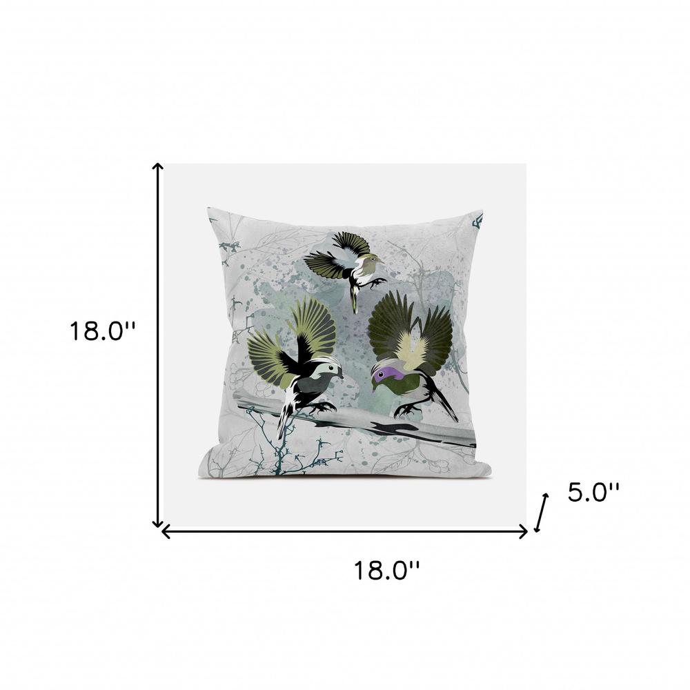 18x18 OliveGreen Offwhite Bird Blown Seam Broadcloth Animal Print Throw Pillow. Picture 8
