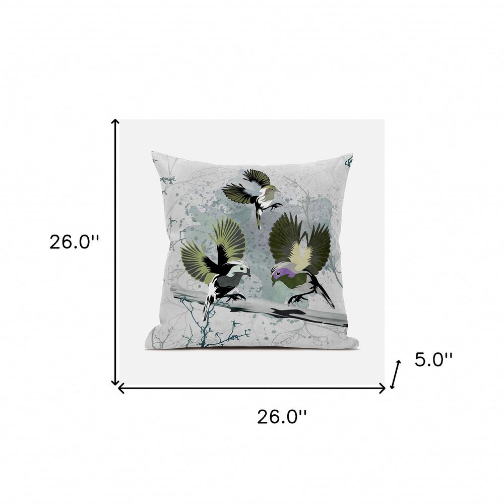 26x26 OliveGreen Offwhite Bird Blown Seam Broadcloth Animal Print Throw Pillow. Picture 8