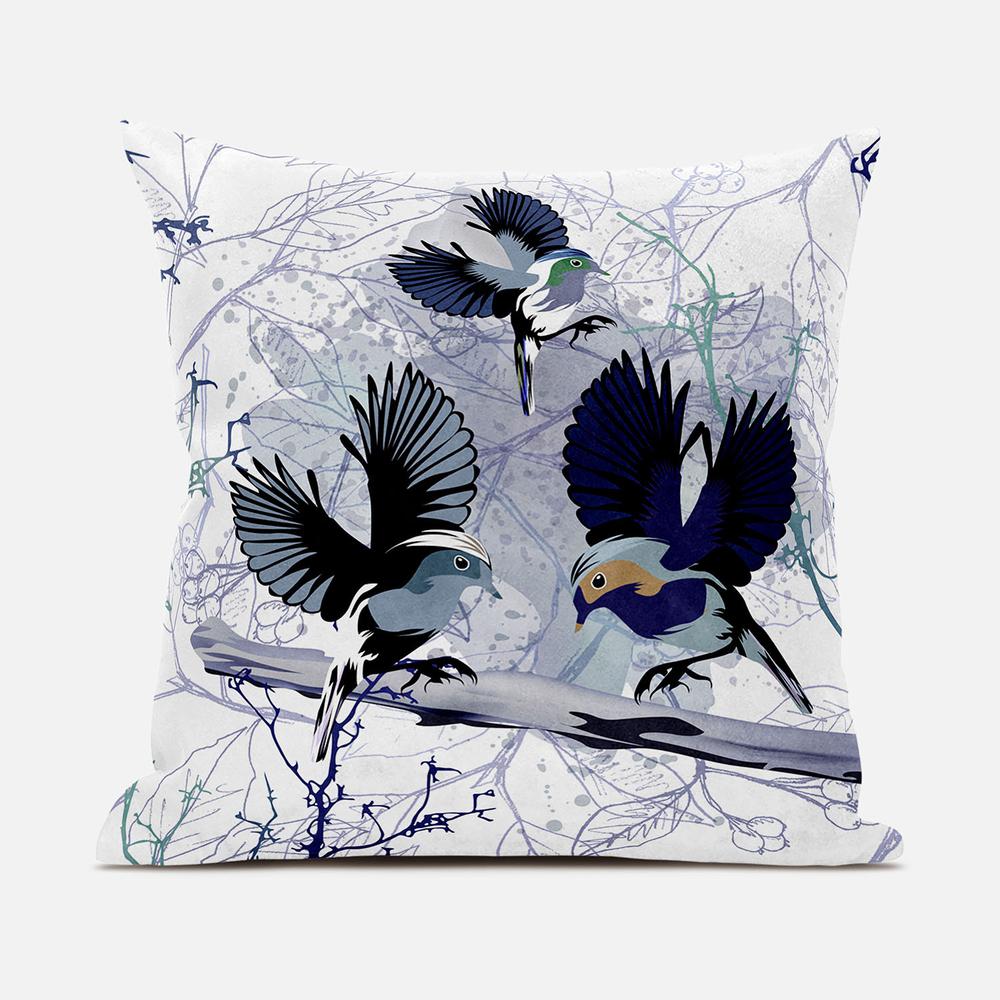 16x16 Black White Bird Blown Seam Broadcloth Animal Print Throw Pillow. Picture 1