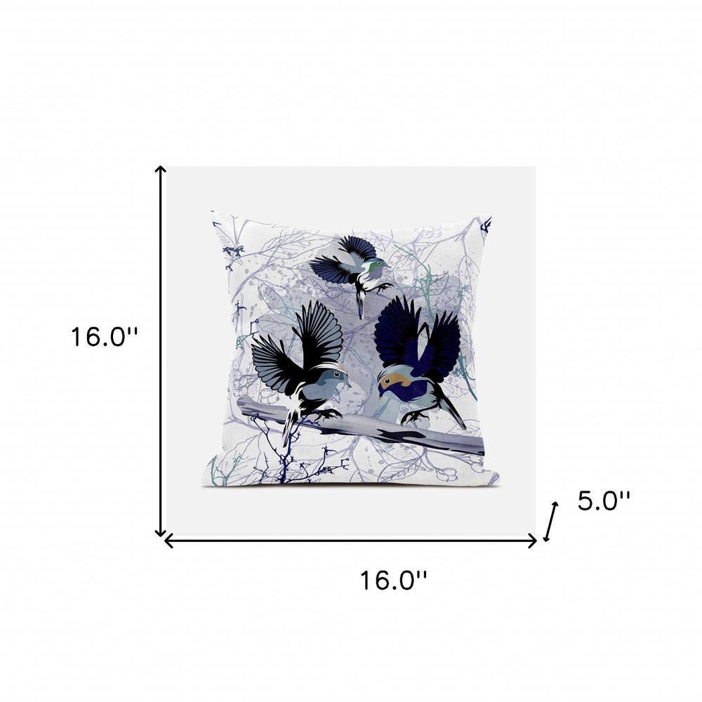 16x16 Black White Bird Blown Seam Broadcloth Animal Print Throw Pillow. Picture 8