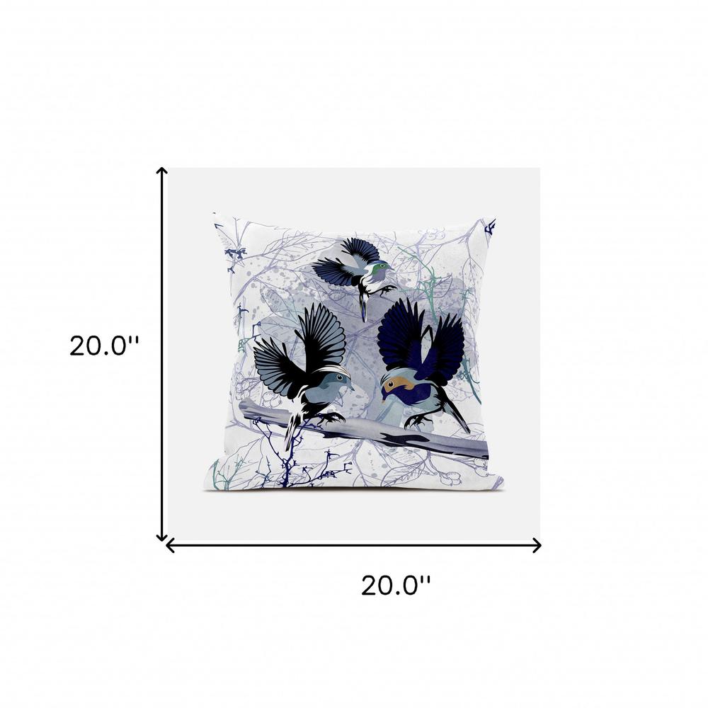 20x20 Black White Bird Blown Seam Broadcloth Animal Print Throw Pillow. Picture 8