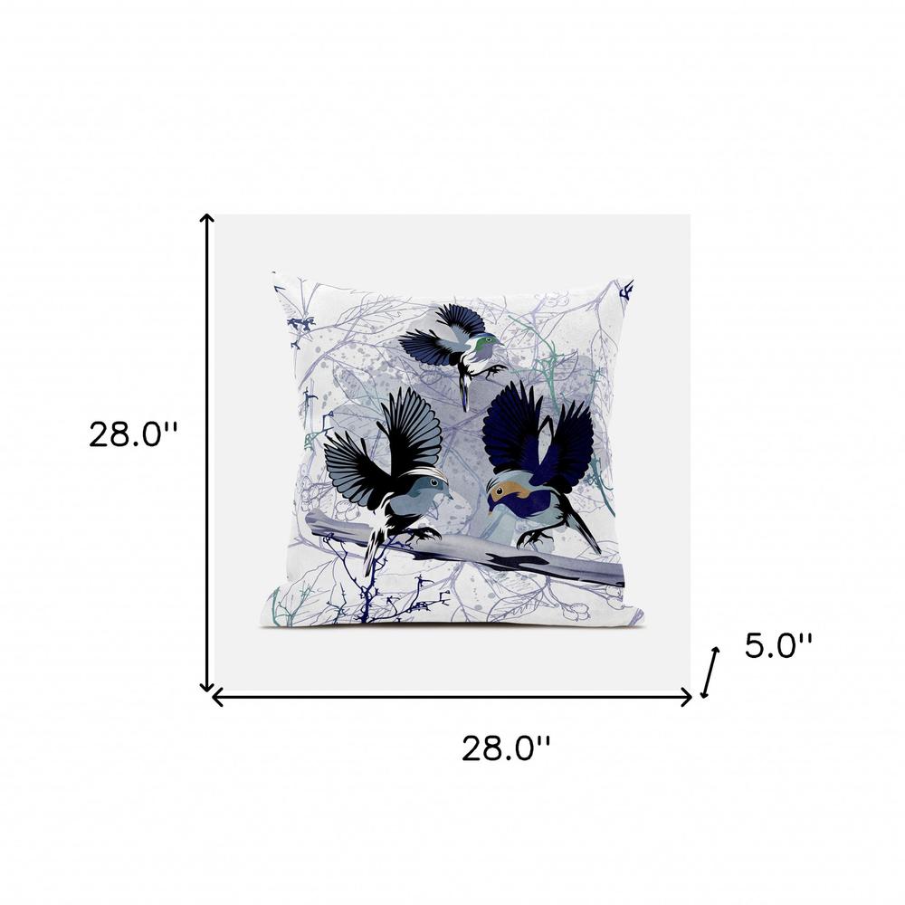 28x28 Black White Bird Blown Seam Broadcloth Animal Print Throw Pillow. Picture 8