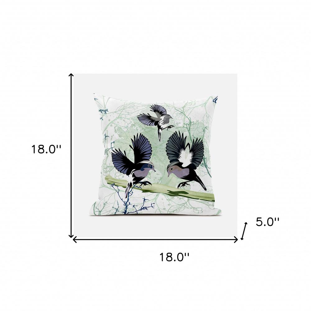 18x18 OffWhite Green Gray Bird Blown Seam Broadcloth Animal Print Throw Pillow. Picture 8
