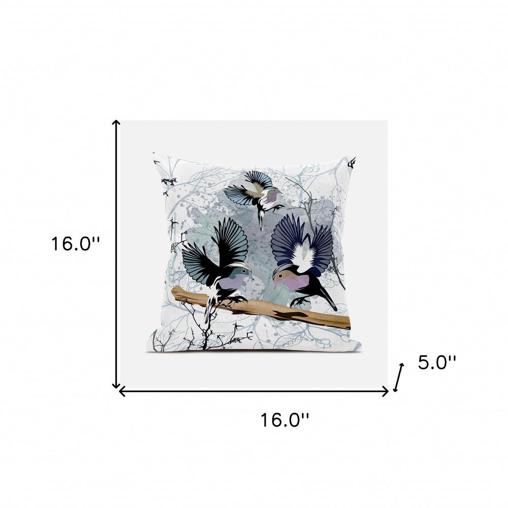 16x16 White Gray Black Bird Blown Seam Broadcloth Animal Print Throw Pillow. Picture 8