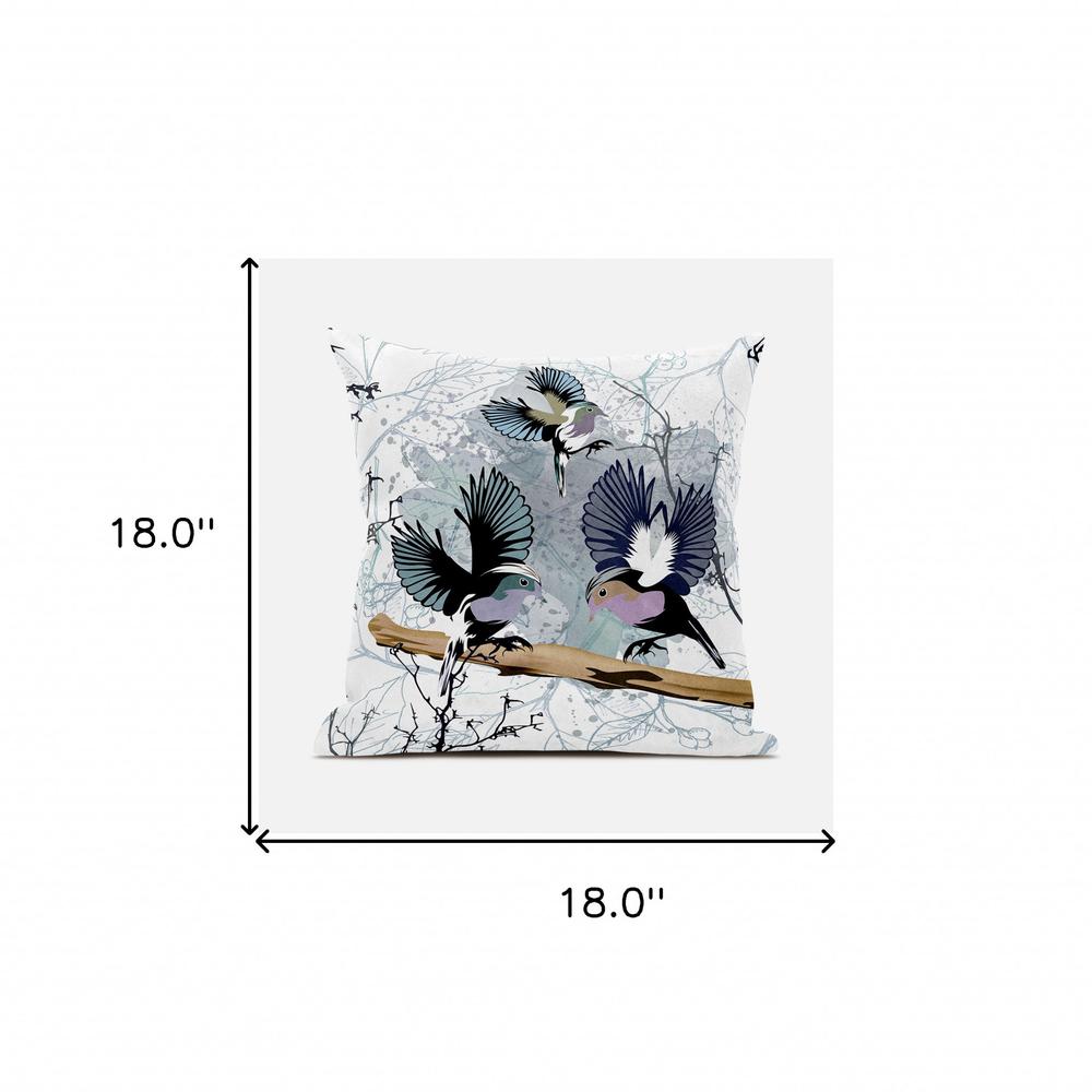 18x18 White Gray Black Bird Blown Seam Broadcloth Animal Print Throw Pillow. Picture 8