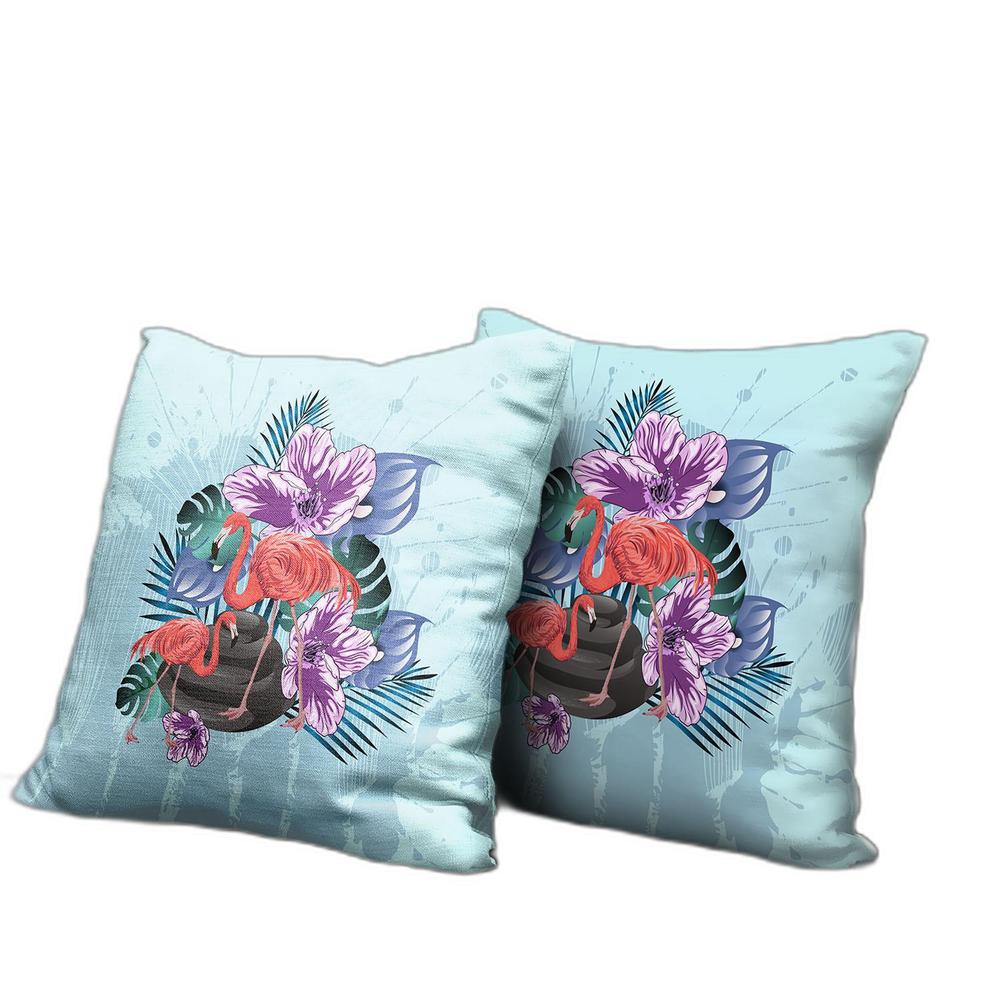 16x16 Blue Purple Brown Bird Blown Seam Broadcloth Animal Print Throw Pillow. Picture 1